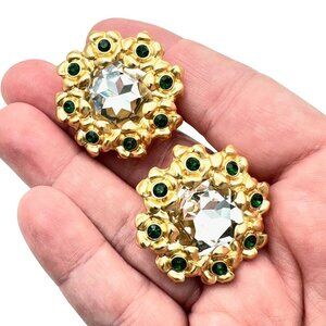 Catwalk Jon Womens Earrings Clear Green Crystal Gold Tone Clip